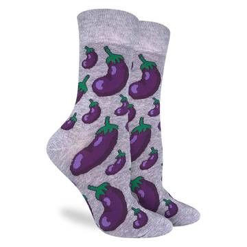 "Eggplants" Cotton Crew Socks by Good Luck Sock