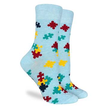 "Puzzle Pieces" Cotton Crew Socks by Good Luck Sock
