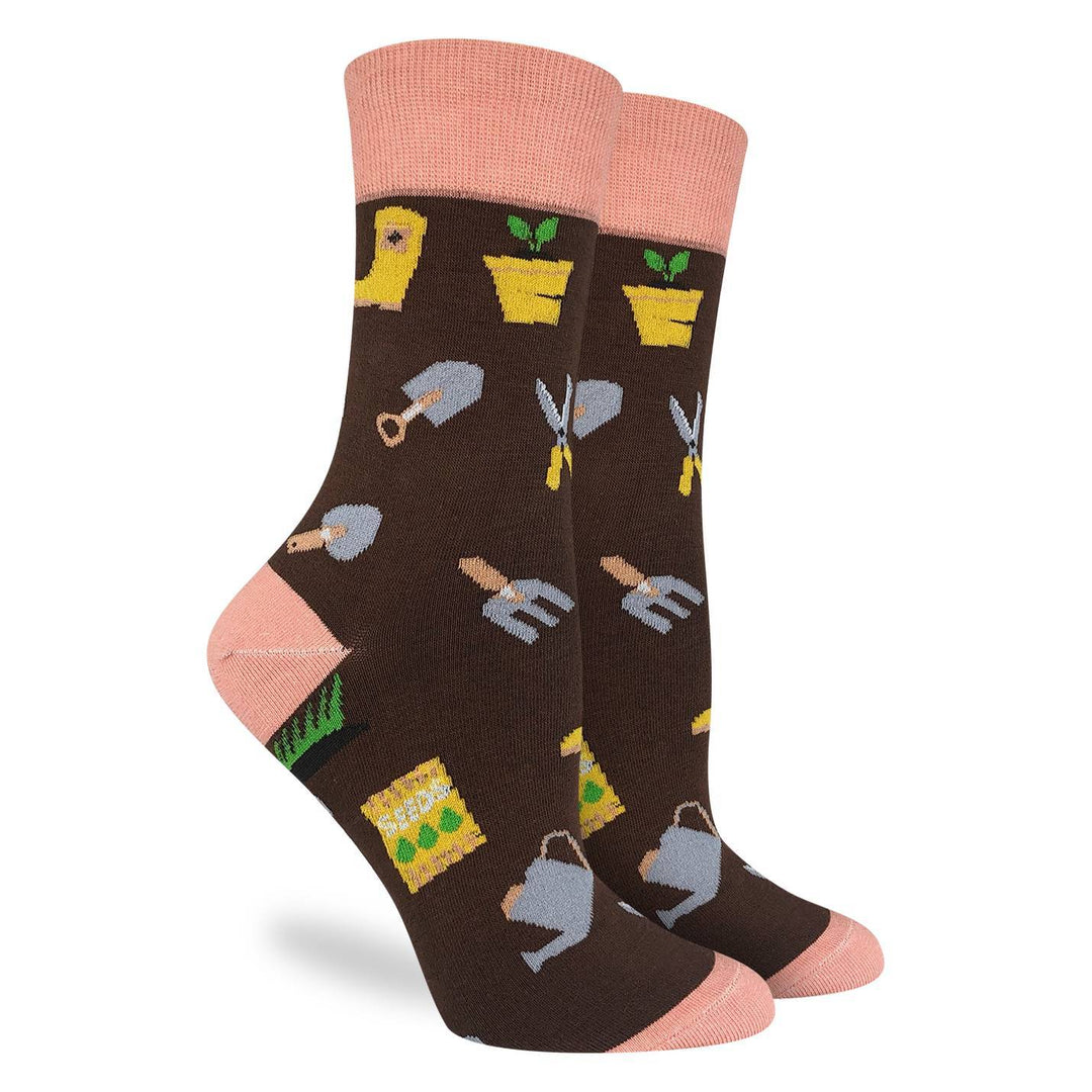 "Gardening" Cotton Crew Socks by Good Luck Sock - Medium - SALE