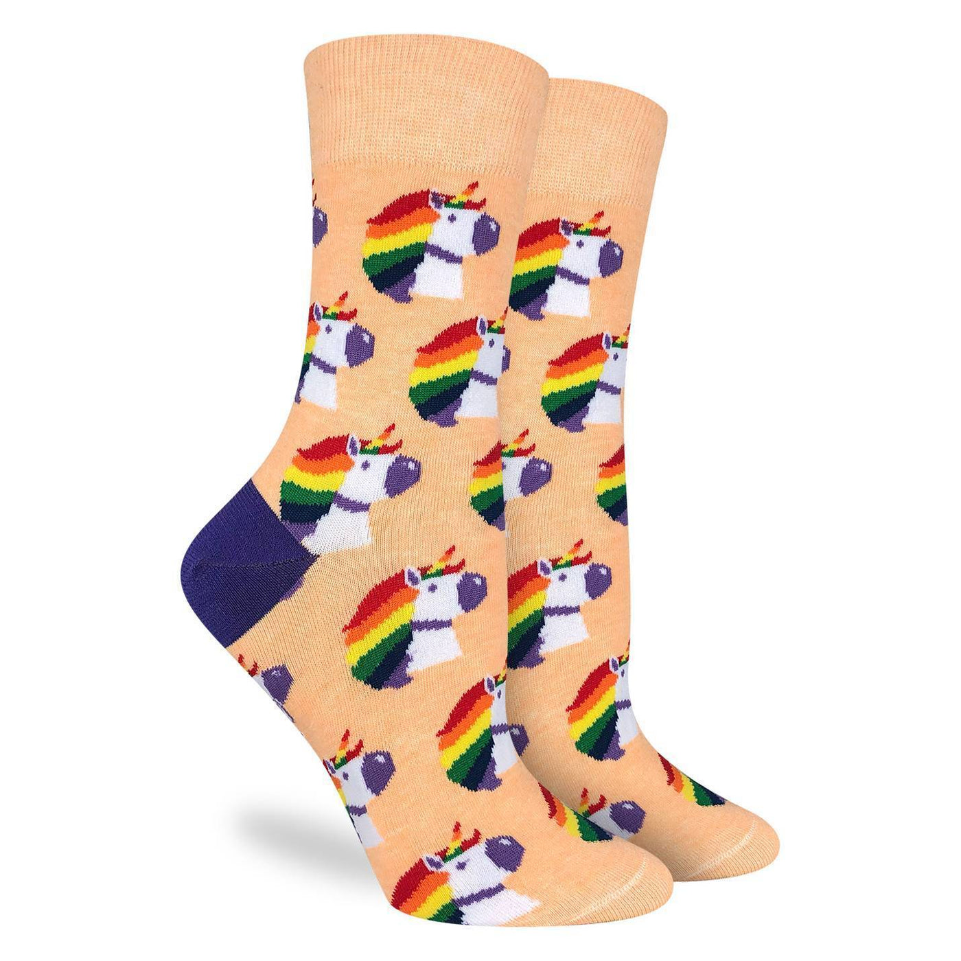 "Rainbow Unicorn" Cotton Crew Socks by Good Luck Sock - Medium