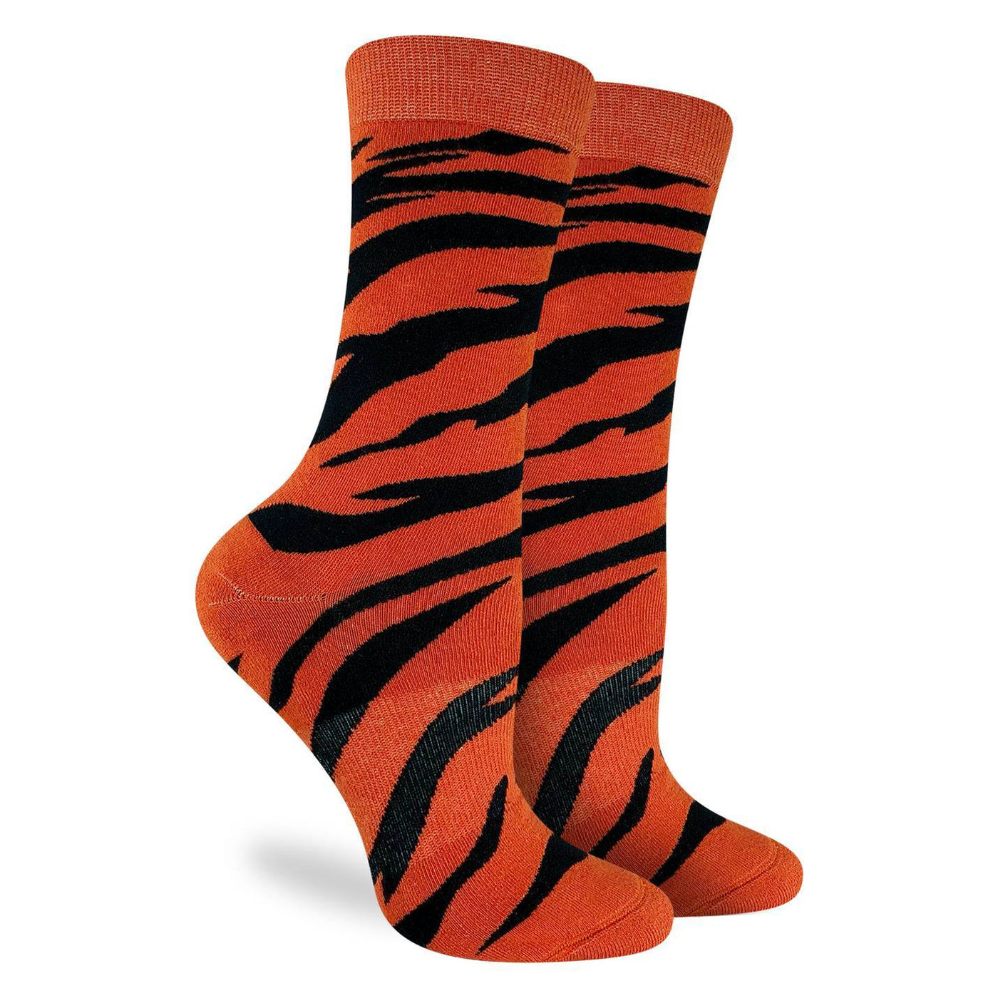 "Tiger Print" Cotton Crew Socks by Good Luck Sock - Medium