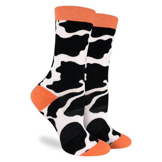 "Cow Print" Crew Socks by Good Luck Sock - Medium - SALE