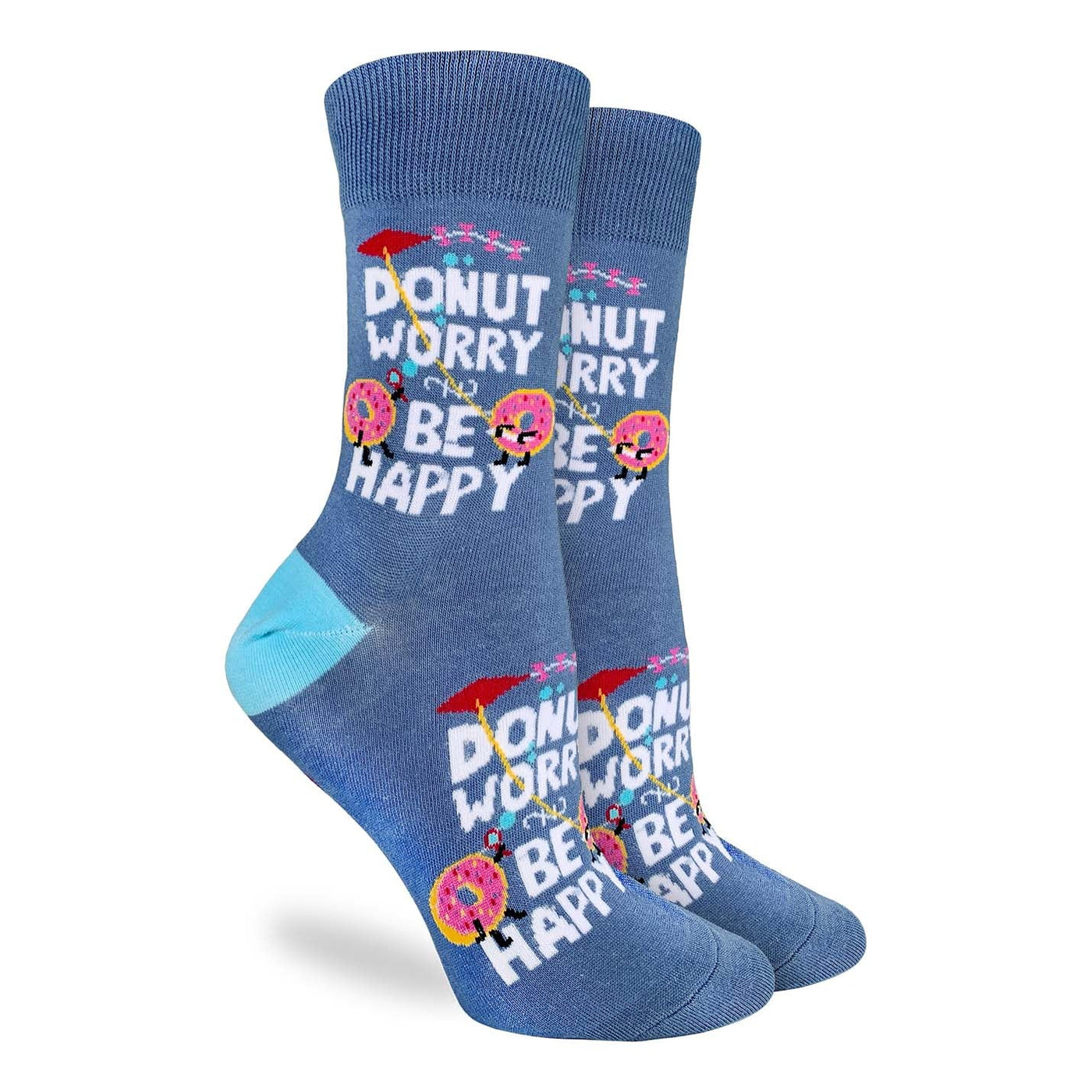"Donut Worry Be Happy" Crew Socks by Good Luck Sock - Medium