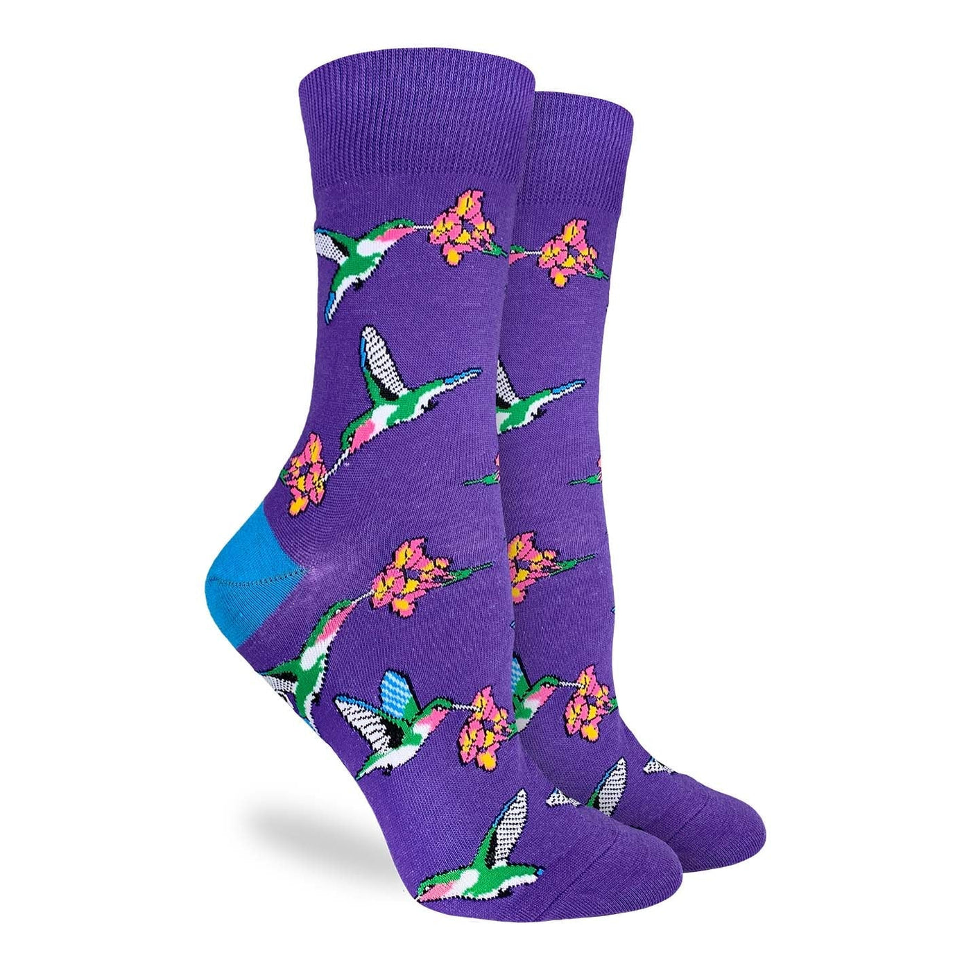 "Hummingbirds" Cotton Crew Socks by Good Luck Sock - Medium