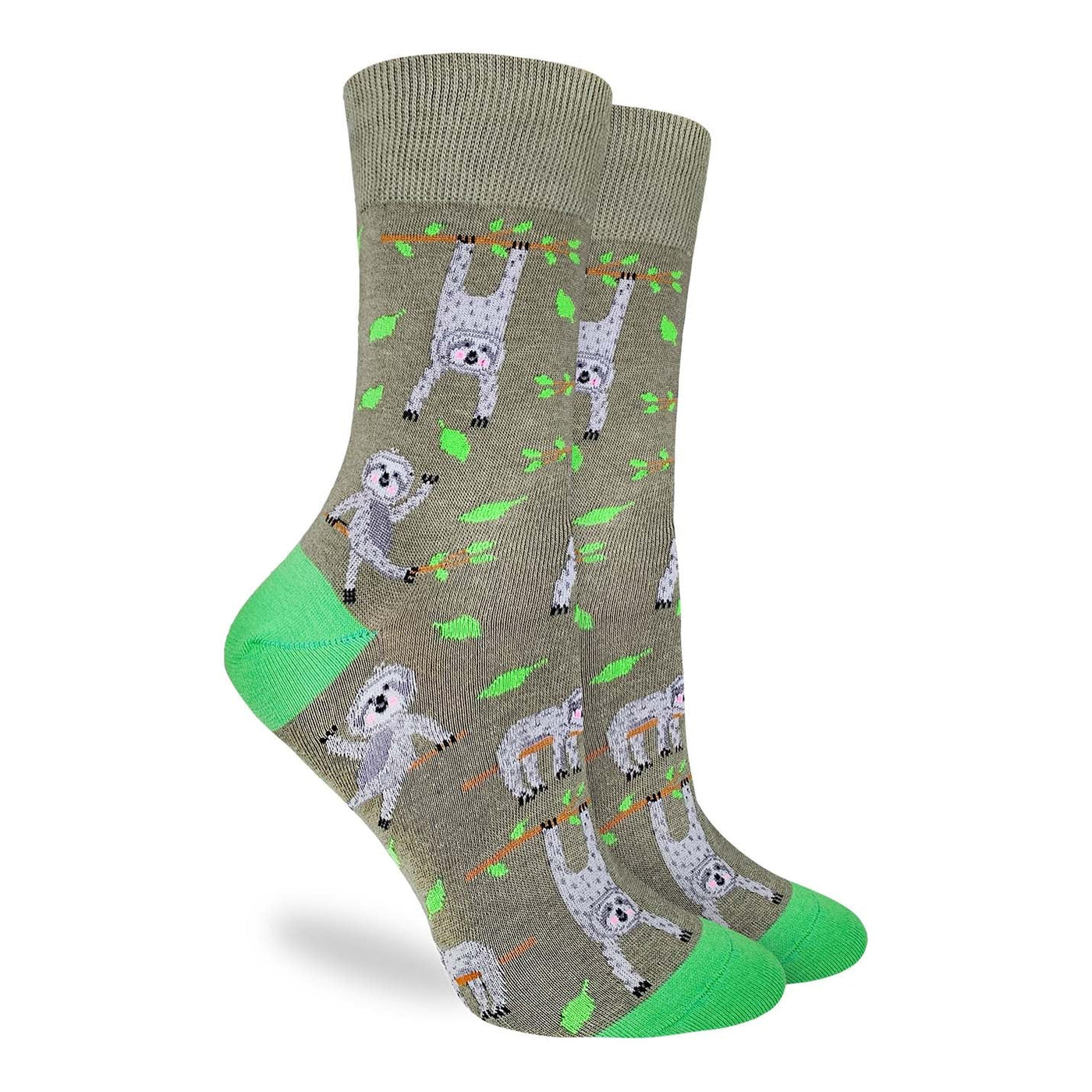 "Sloths Hanging Out" Cotton Crew Socks by Good Luck Sock - Medium - SALE