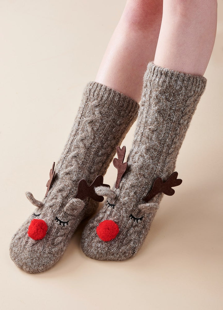 "Reindeer" Cozy Sherpa Socks by Charlie Paige - One Size - SALE