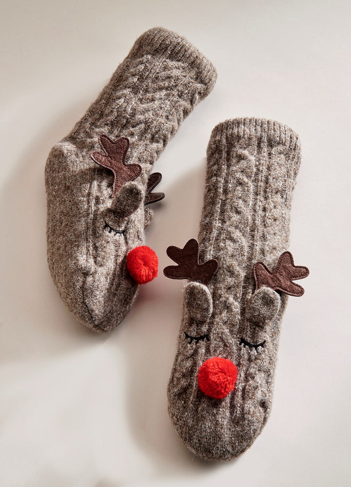 "Reindeer" Cozy Sherpa Socks by Charlie Paige - One Size - SALE