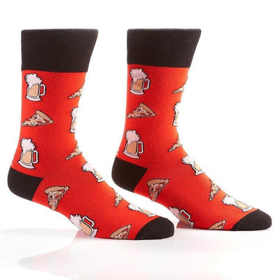 "Beer & Pizza" Cotton Dress Crew Socks by YO Sox -Large