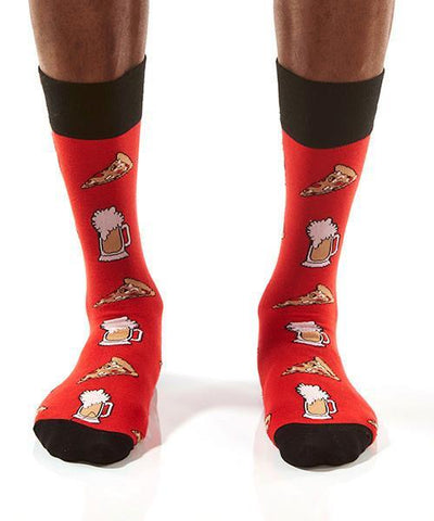 "Beer & Pizza" Cotton Dress Crew Socks by YO Sox -Large