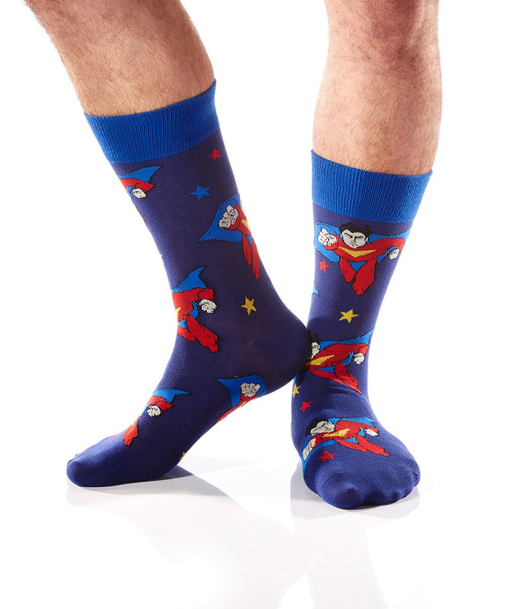 "Superhero" Cotton Dress Crew Socks by YO Sox - Large