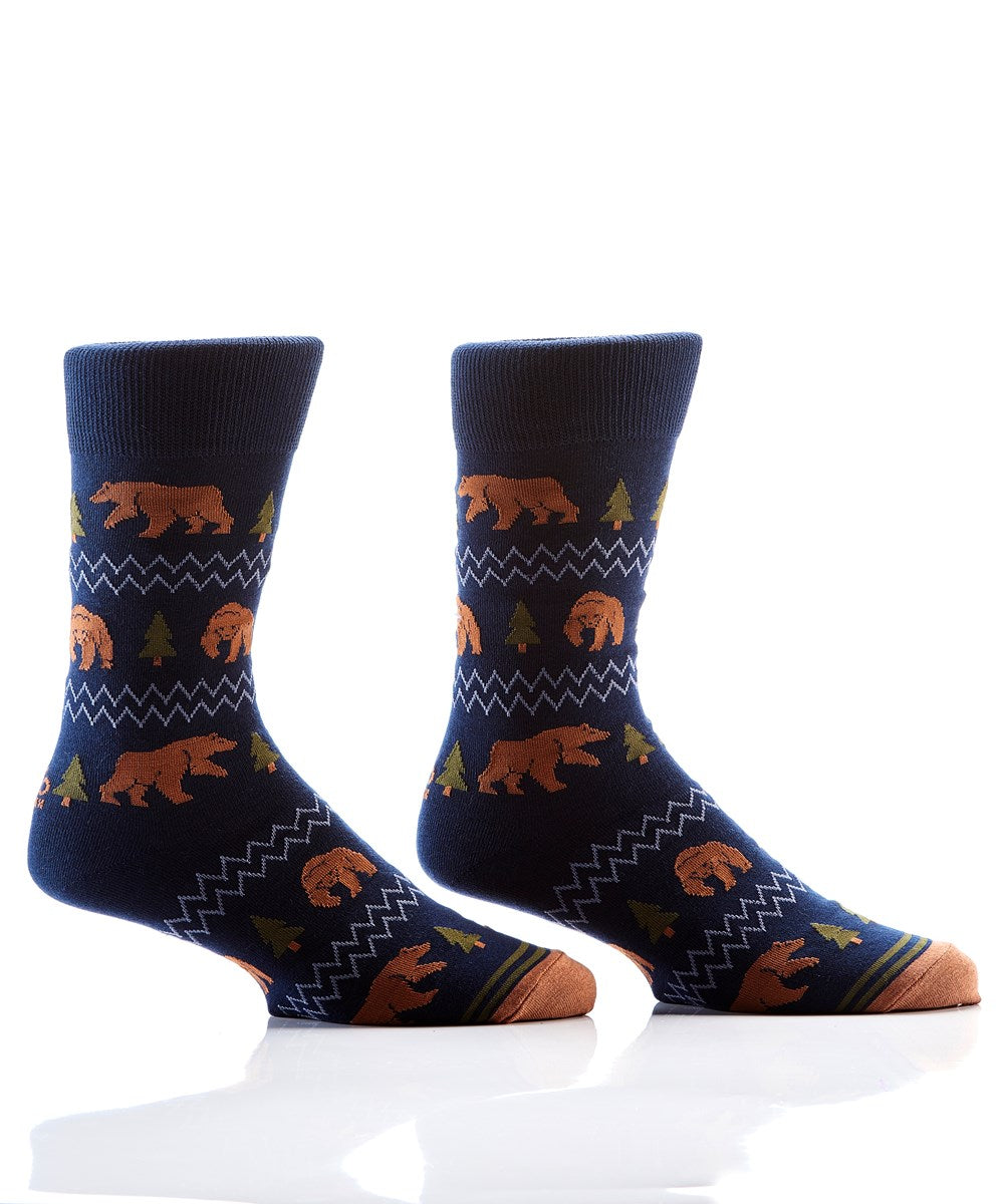 animal socks with bears and trees