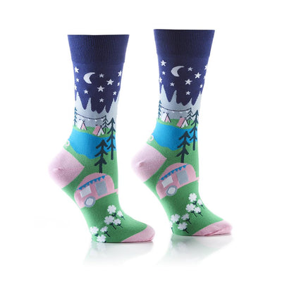 "Glamping" Cotton Dress Crew Socks by YO Sox - Medium