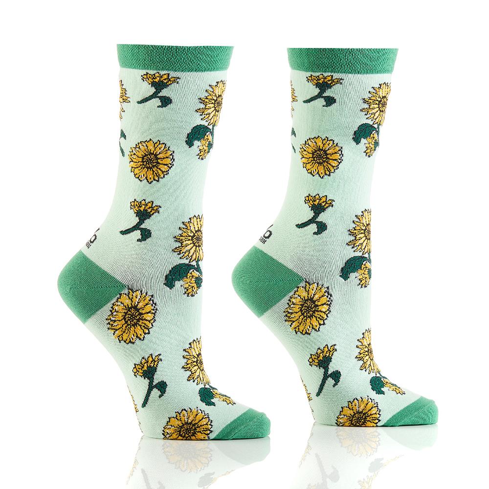 "Sunflowers" Cotton Dress Crew Socks by YO Sox -Medium