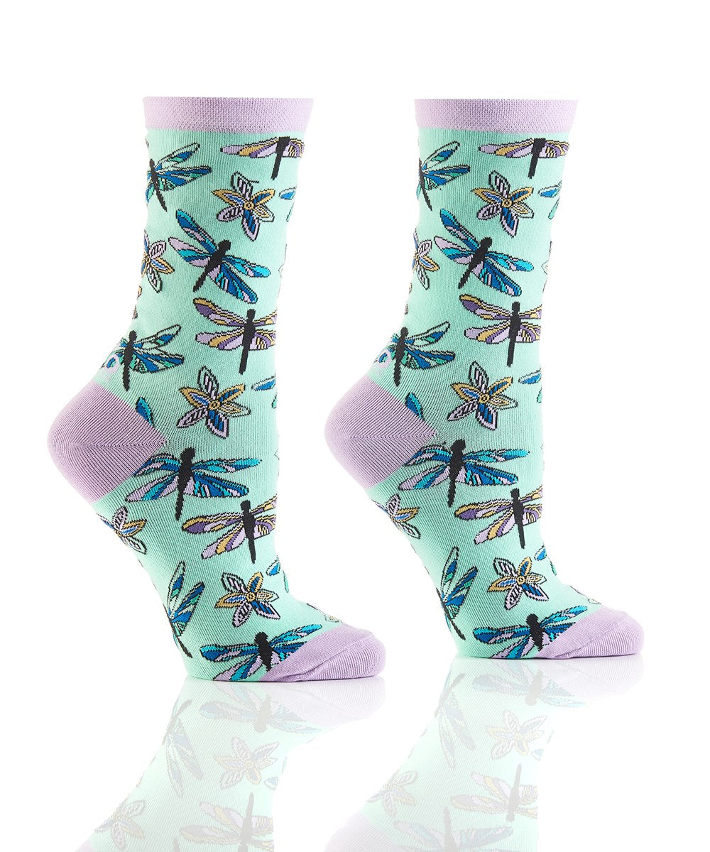 "Dragonflies" Cotton Dress Crew Socks by YO Sox - Medium