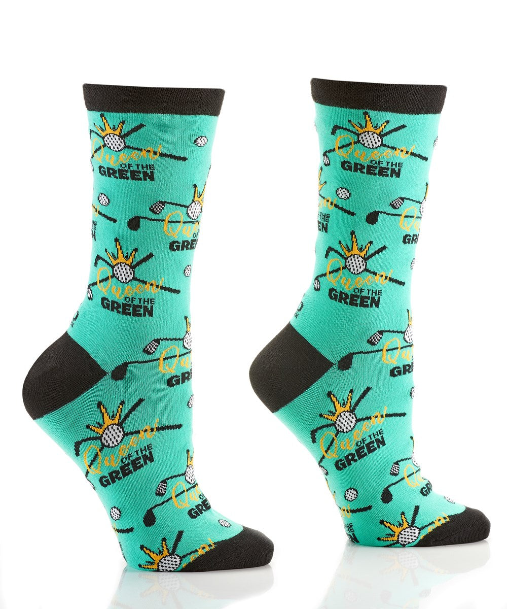 "Queen Of Green" Cotton Dress Crew Socks by YO Sox -Medium