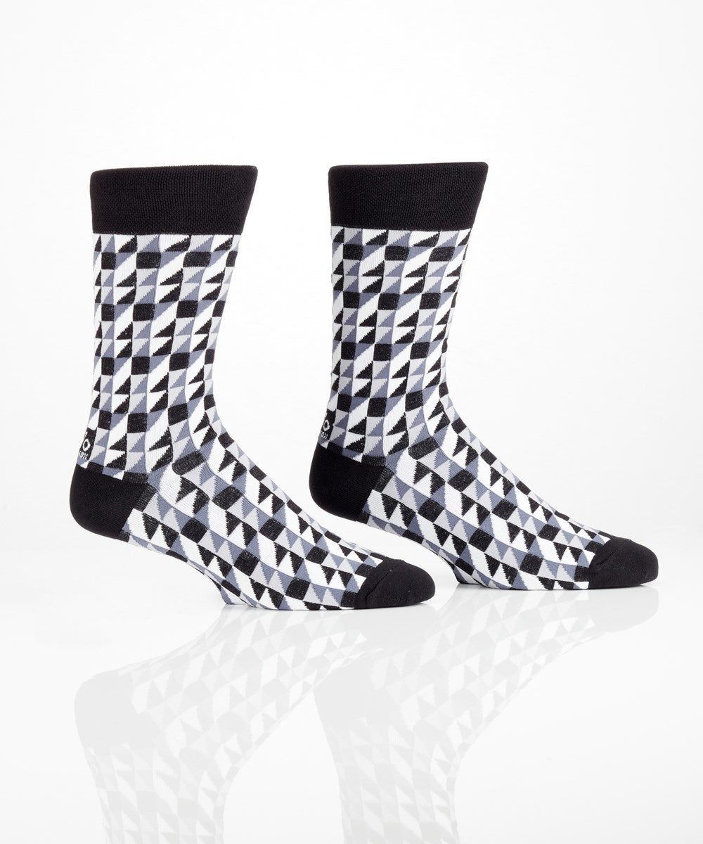 ''Black & White Abstract" Cotton Dress Crew Socks by YO Sox -Large