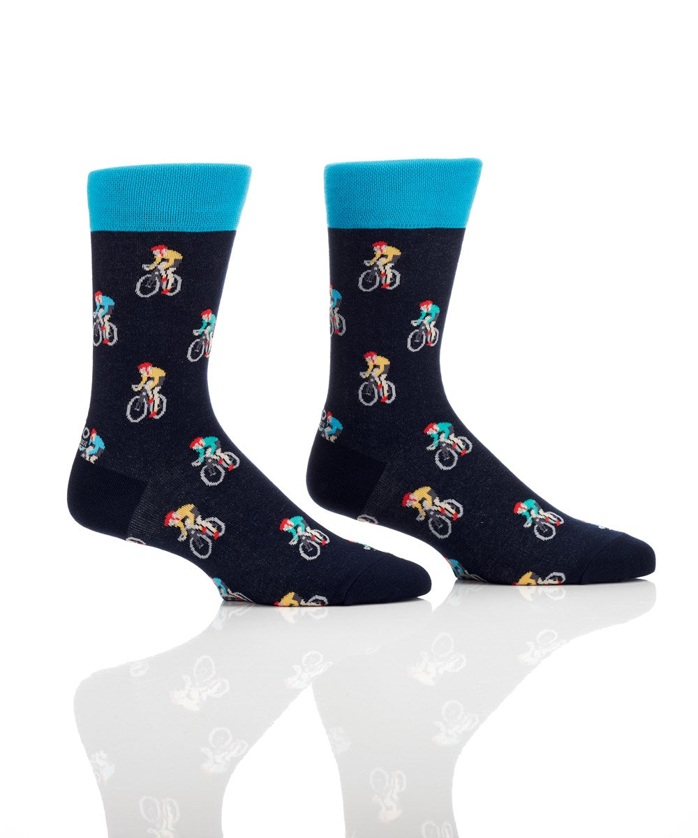 YO Sox "Bikes" Cotton Dress Crew Socks  -Large