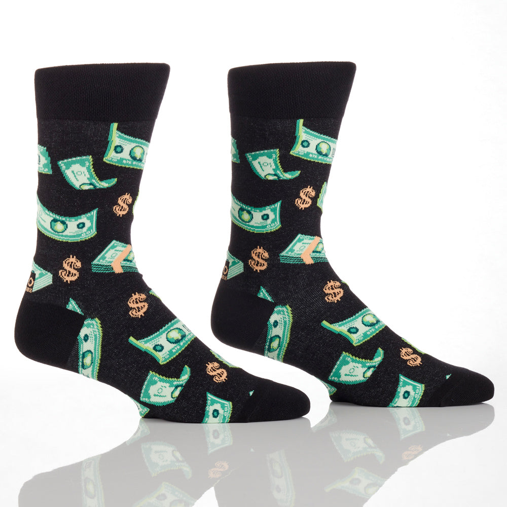 "Money Man" Cotton Dress Crew Socks by YO Sox - Large