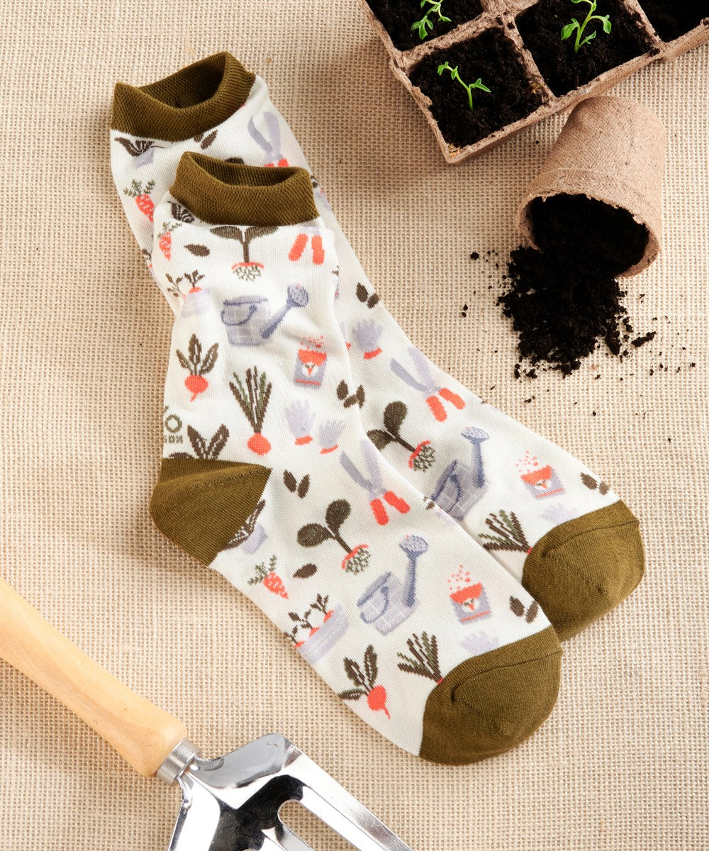 "Gardening" Cotton Dress Crew Socks by YO Sox -Medium