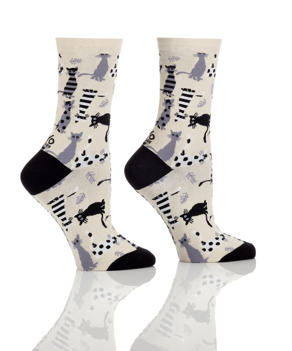 "Geo Cats" Cotton Dress Crew Socks by YO Sox -Medium