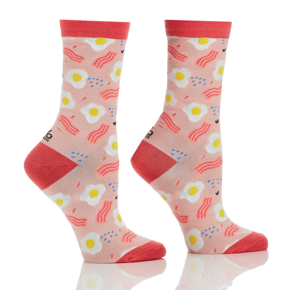"Bacon & Eggs" Cotton Dress Crew Socks by YO Sox - Medium