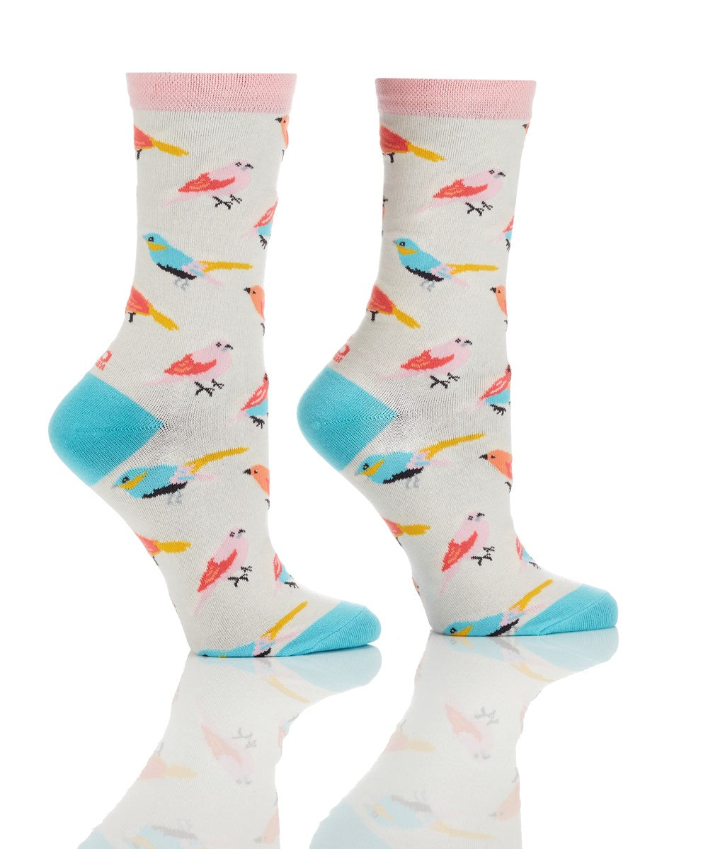 "Birds" Cotton Dress Crew Socks by YO Sox -Medium