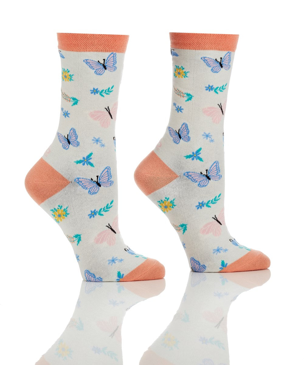 YO Sox "Butterflies" Cotton Dress Crew Socks -Medium