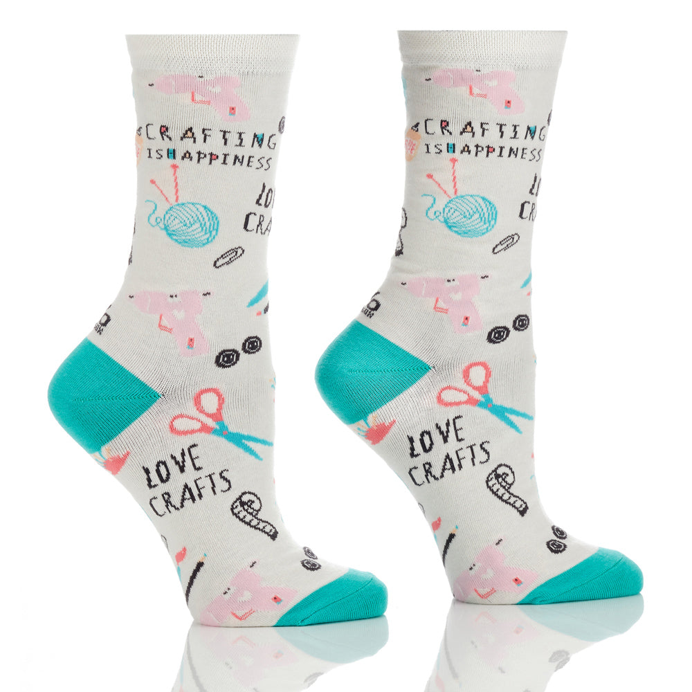 "Happy Crafting" Cotton Dress Crew Socks by YO Sox -Medium