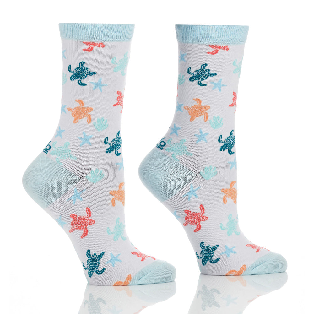 "Turtles" Cotton Dress Crew Socks by YO Sox -Medium