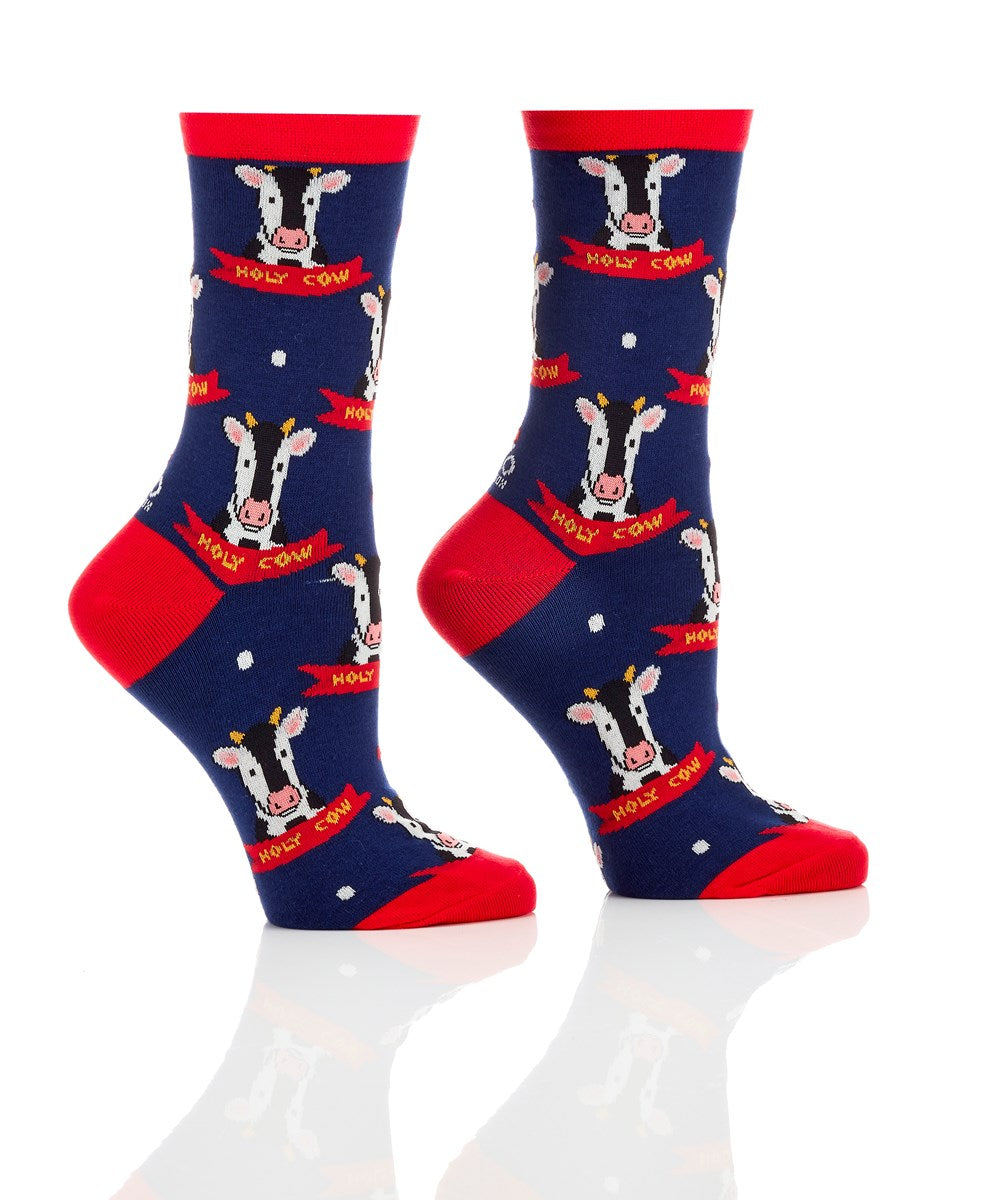 "Holy Cow" Cotton Dress Crew Socks by YO Sox -Medium