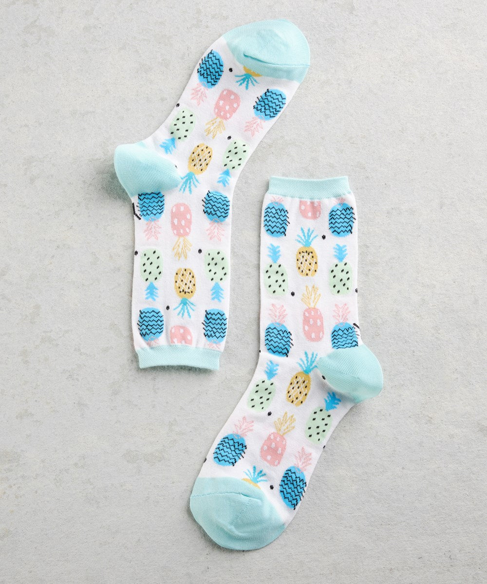 "Pineapples" Cotton Dress Crew Socks by YO Sox -Medium