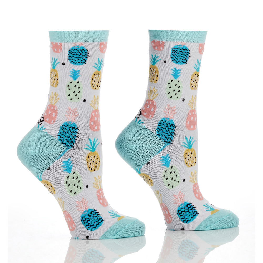 "Pineapples" Cotton Dress Crew Socks by YO Sox -Medium