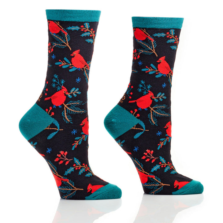 "Christmas Cardinal Bird" Cotton Crew Socks by YO Sox - Medium - SALE