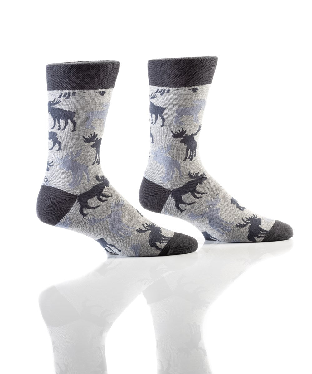 "Grey Mélange Moose" Cotton Dress Crew Socks by YO Sox- Large