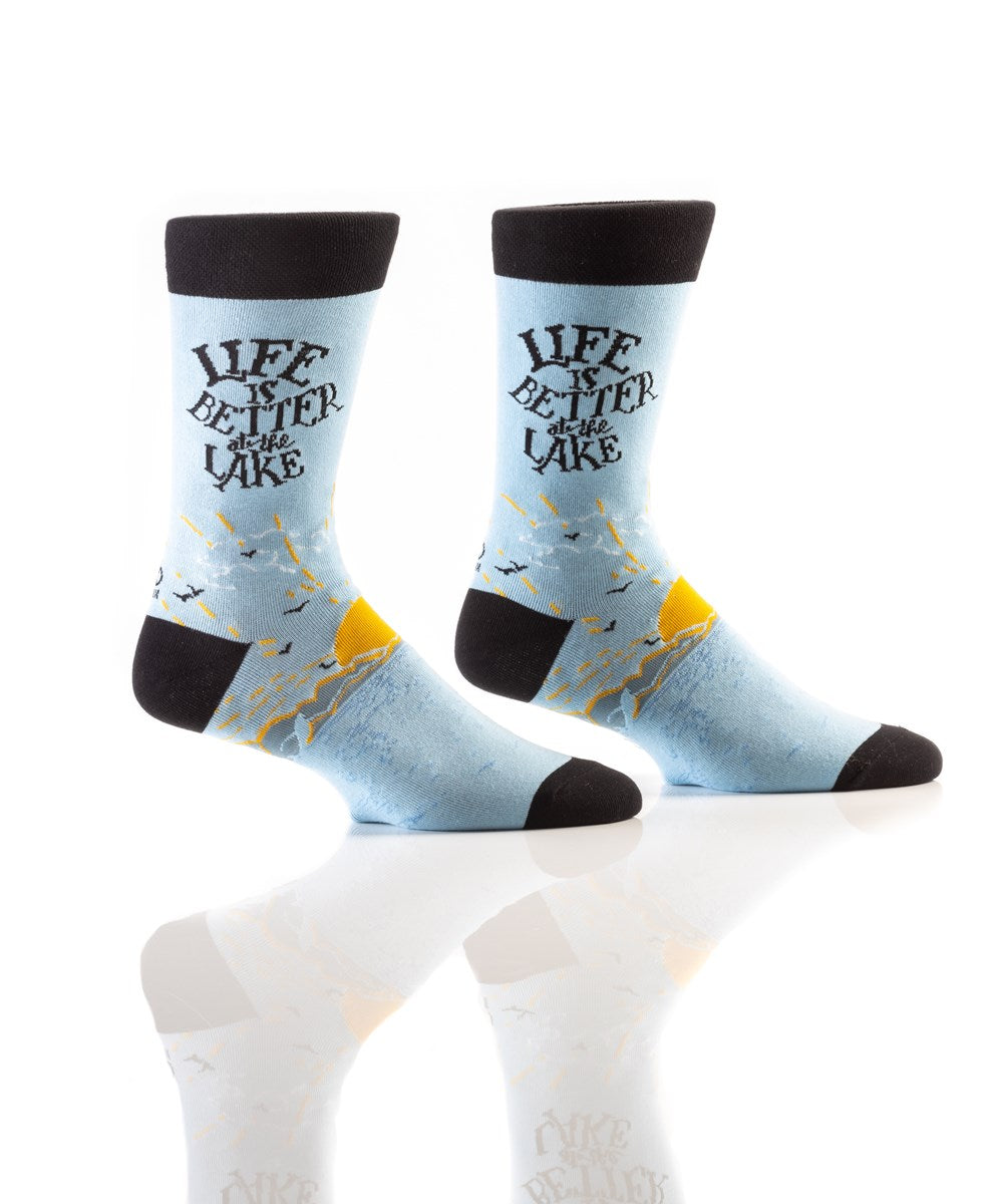 ''Life is Better at the Lake" Cotton Dress Crew Socks by YO Sox -Large - SALE