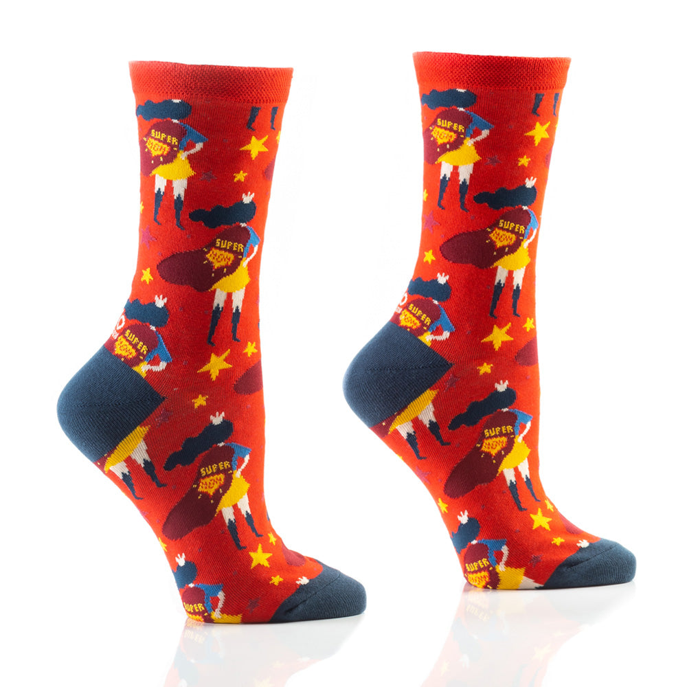 "Super Hero Mom" Cotton Dress Crew Socks by YO Sox - Medium