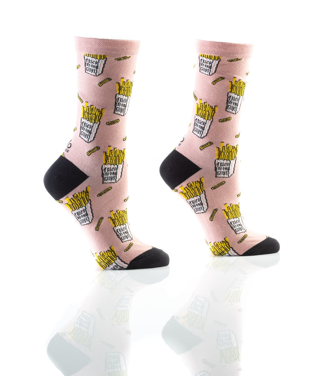 "Fries Before Guys" Cotton Dress Crew Socks by YO Sox - Medium