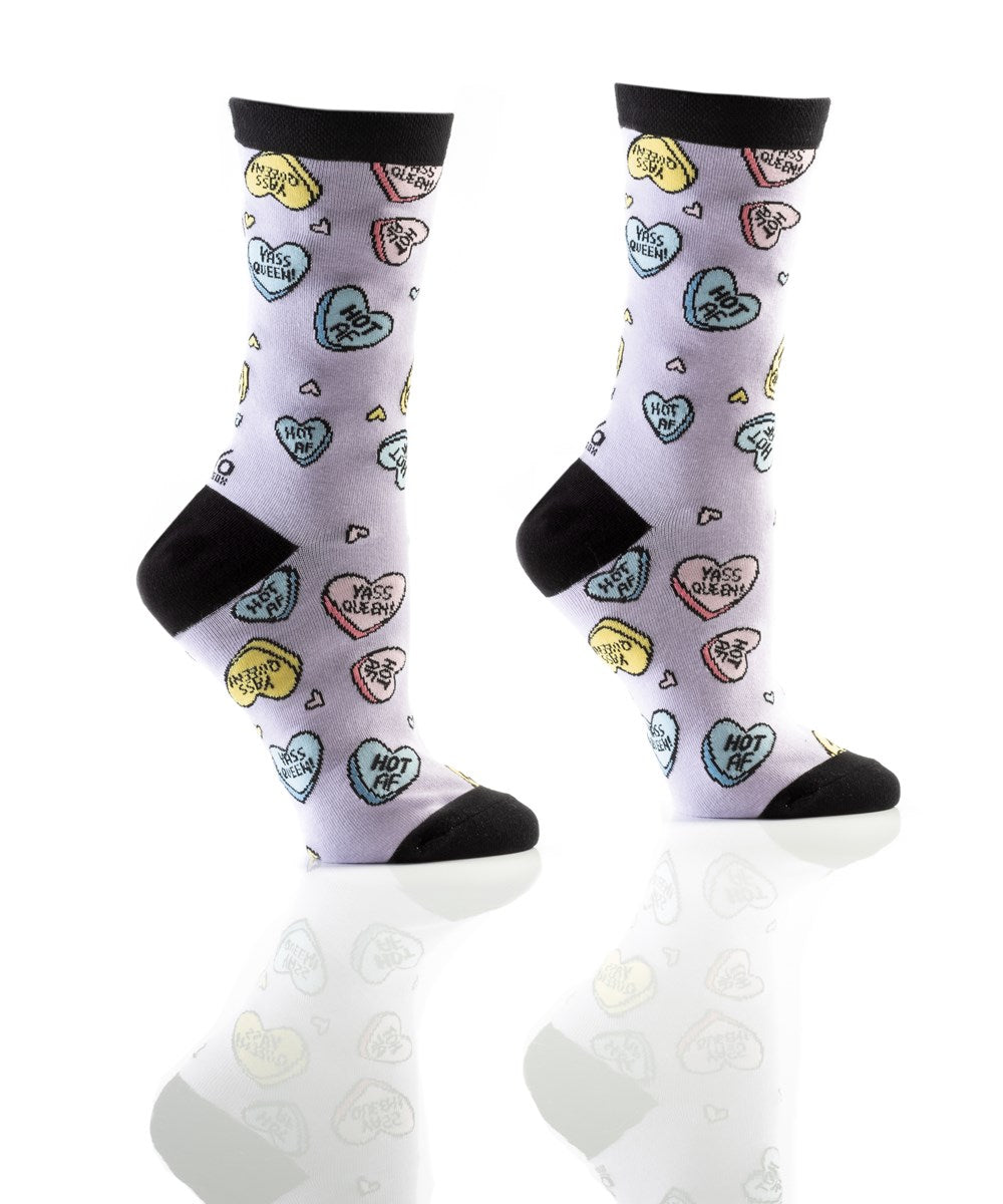 "Candy Hearts" Cotton Dress Crew Socks by YO Sox - Medium