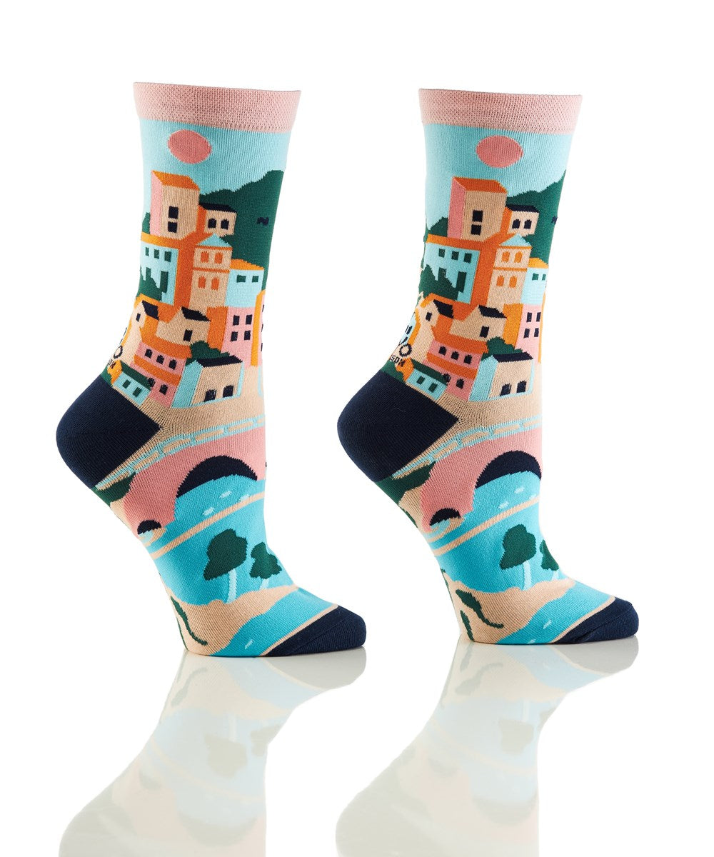 Retro Floral Cotton Dress Crew Socks by YO Sox -Medium