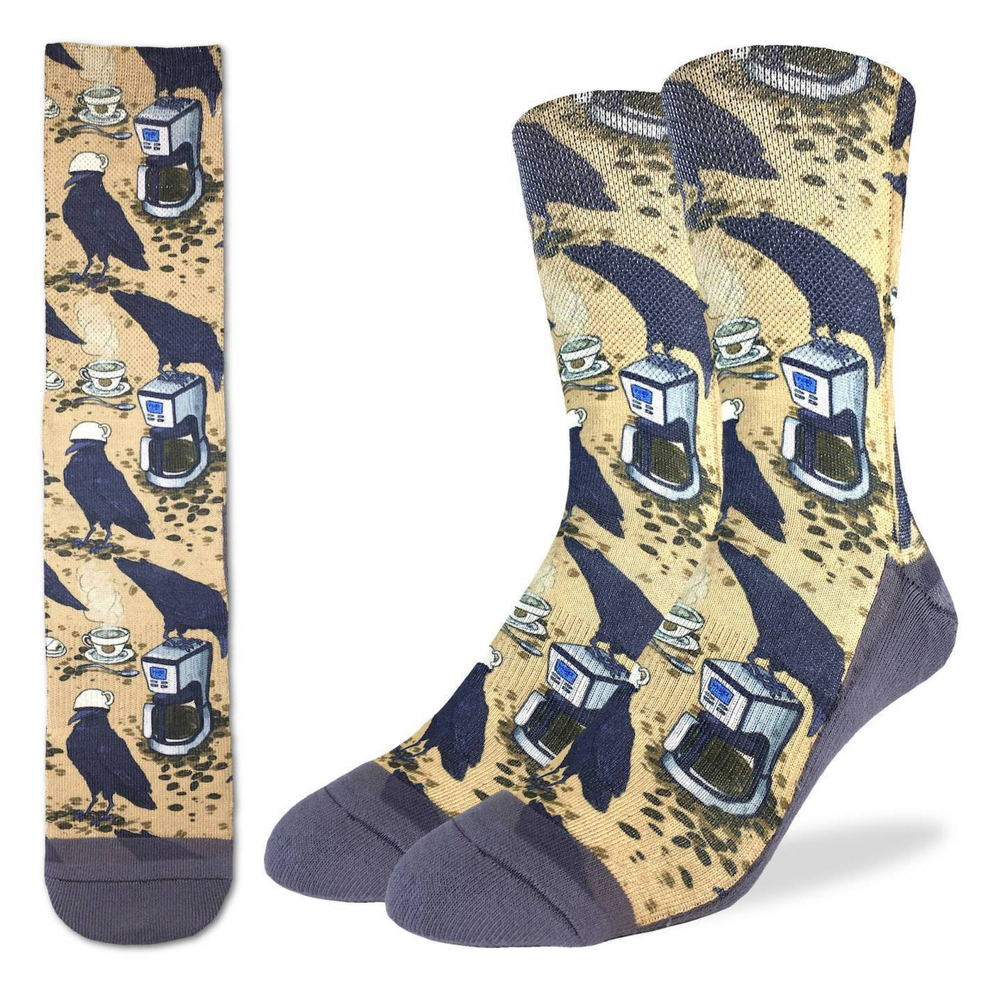 animal socks with coffee raven graphic