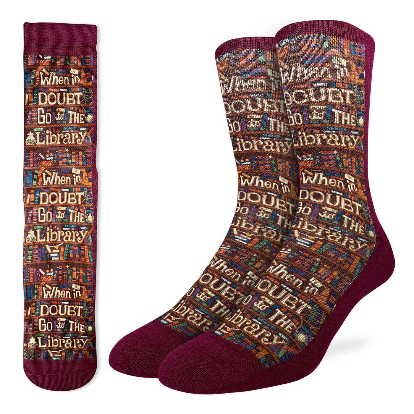 "Go to the Library" Crew Socks by Good Luck Sock - Large