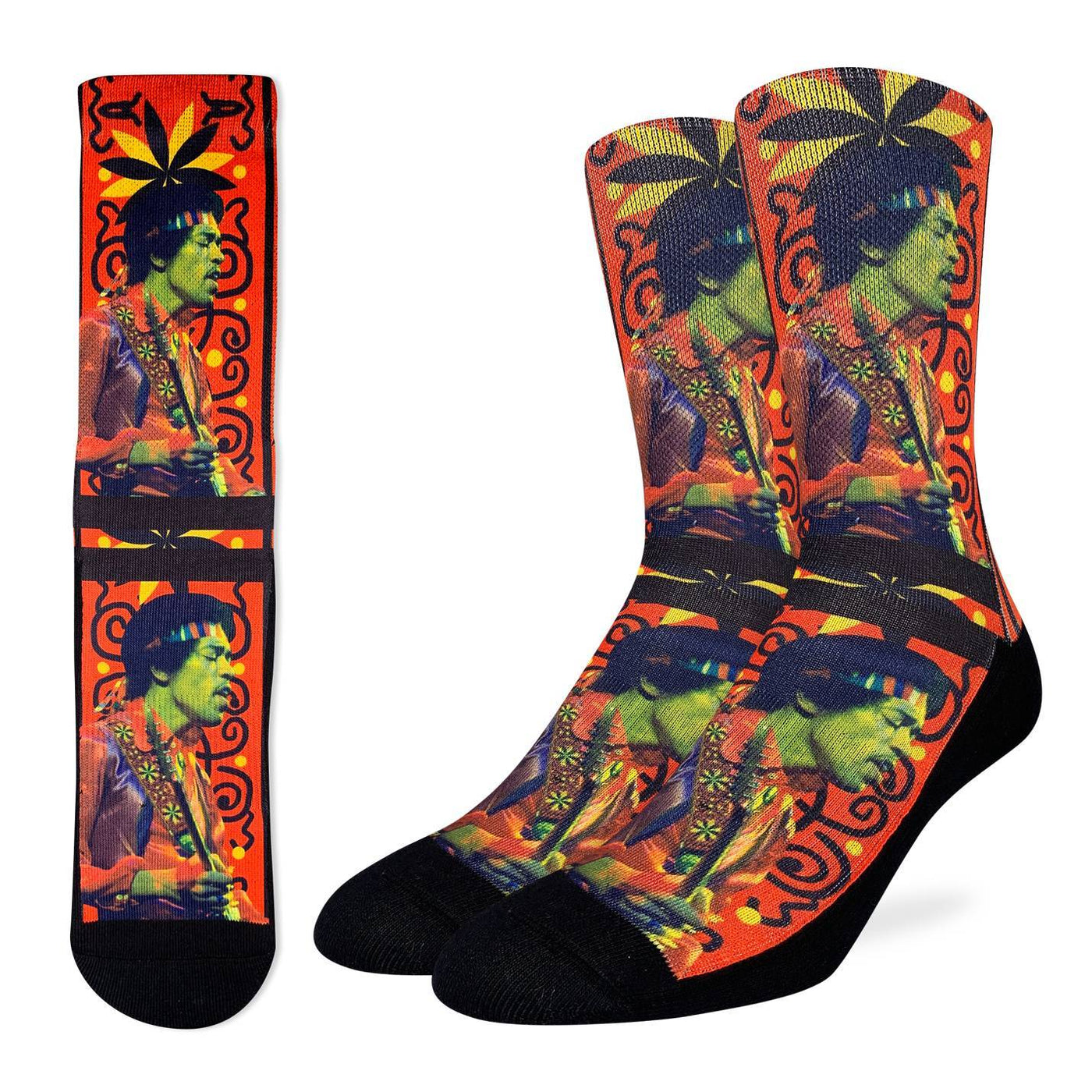 Jimi Hendrix Guitar Strap Active Fit Socks by Good Luck Sock - Large
