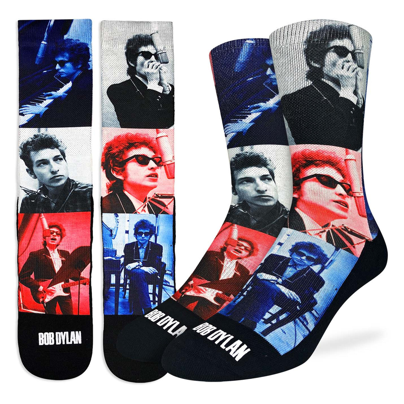 "Bob Dylan Red & Blue" Crew Socks by Good Luck Sock - Large