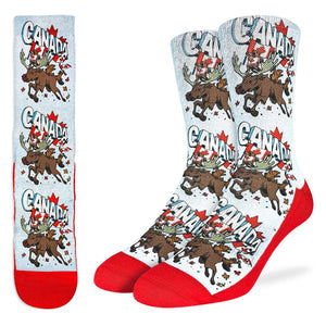 "Majestic Canadian Moose and Beaver" Active Crew Socks by Good Luck Sock - Large