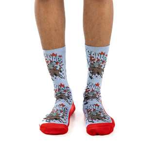"Majestic Canadian Moose and Beaver" Active Crew Socks by Good Luck Sock - Large