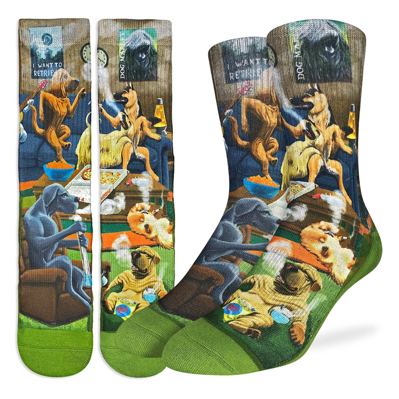 "Dogs Smoking Weed" Crew Socks by Good Luck Sock - Large