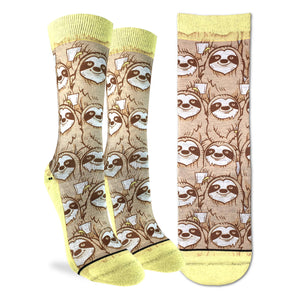 "Coffee Sloth" Crew Socks by Good Luck Sock - Medium