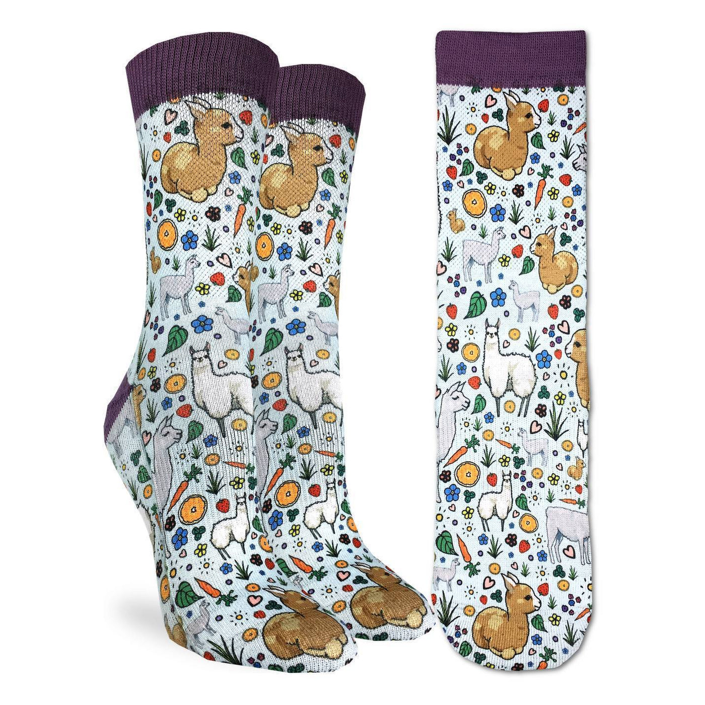 "Floral Llamas" Crew Socks by Good Luck Sock - Medium