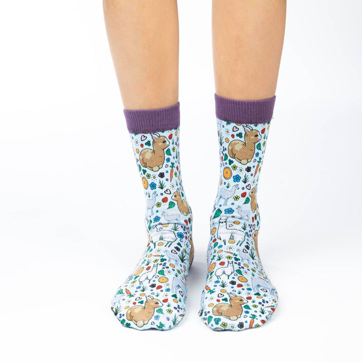 "Floral Llamas" Crew Socks by Good Luck Sock - Medium
