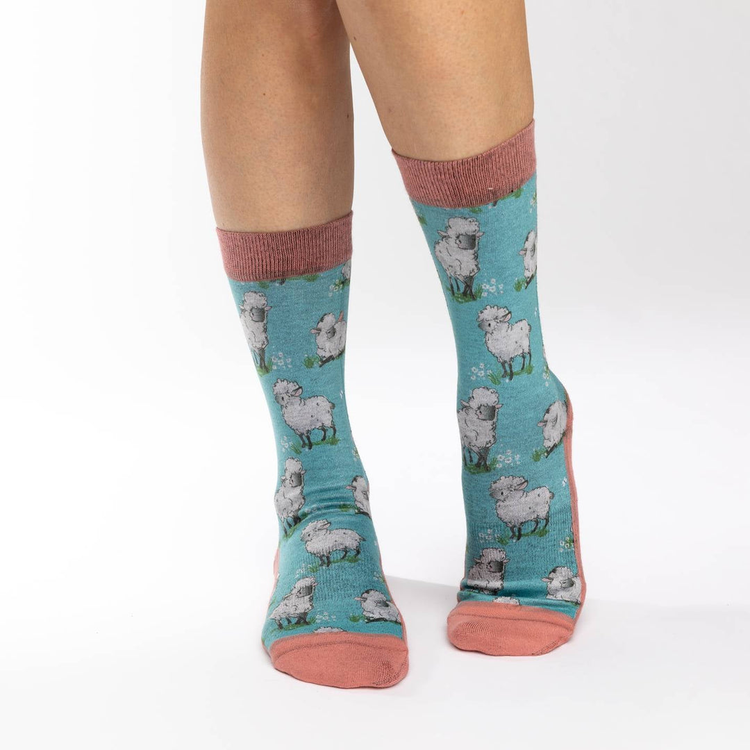 "Sheep" Crew Socks by Good Luck Sock - Medium